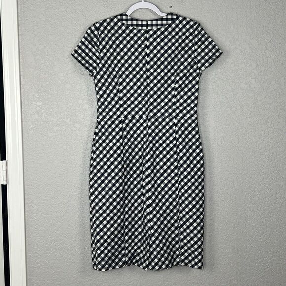 Brooks Brothers Sheath Dress Cap Sleeve Black White Gingham Cotton Size 4 - Picture 2 of 4